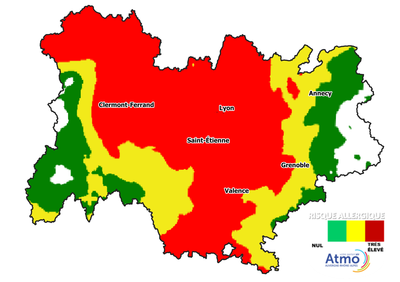 Carte de prévision de l'ambroisie août 2024