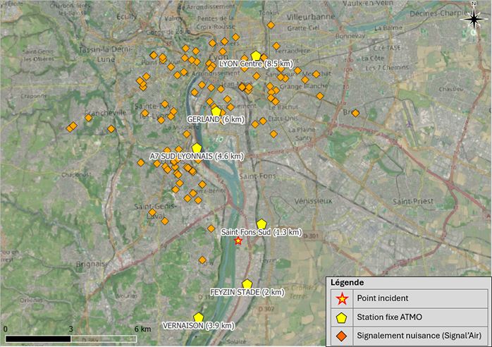 Episode Odeurs 19 janvier 2025 Lyon  - Carte Signalements