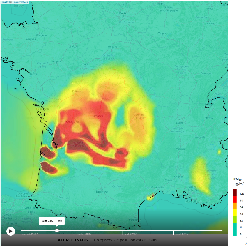 Carte de prévision Prév'Air - Samedi 25 juillet 2026