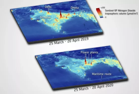 Image des données de NO2 en colonne troposphérique