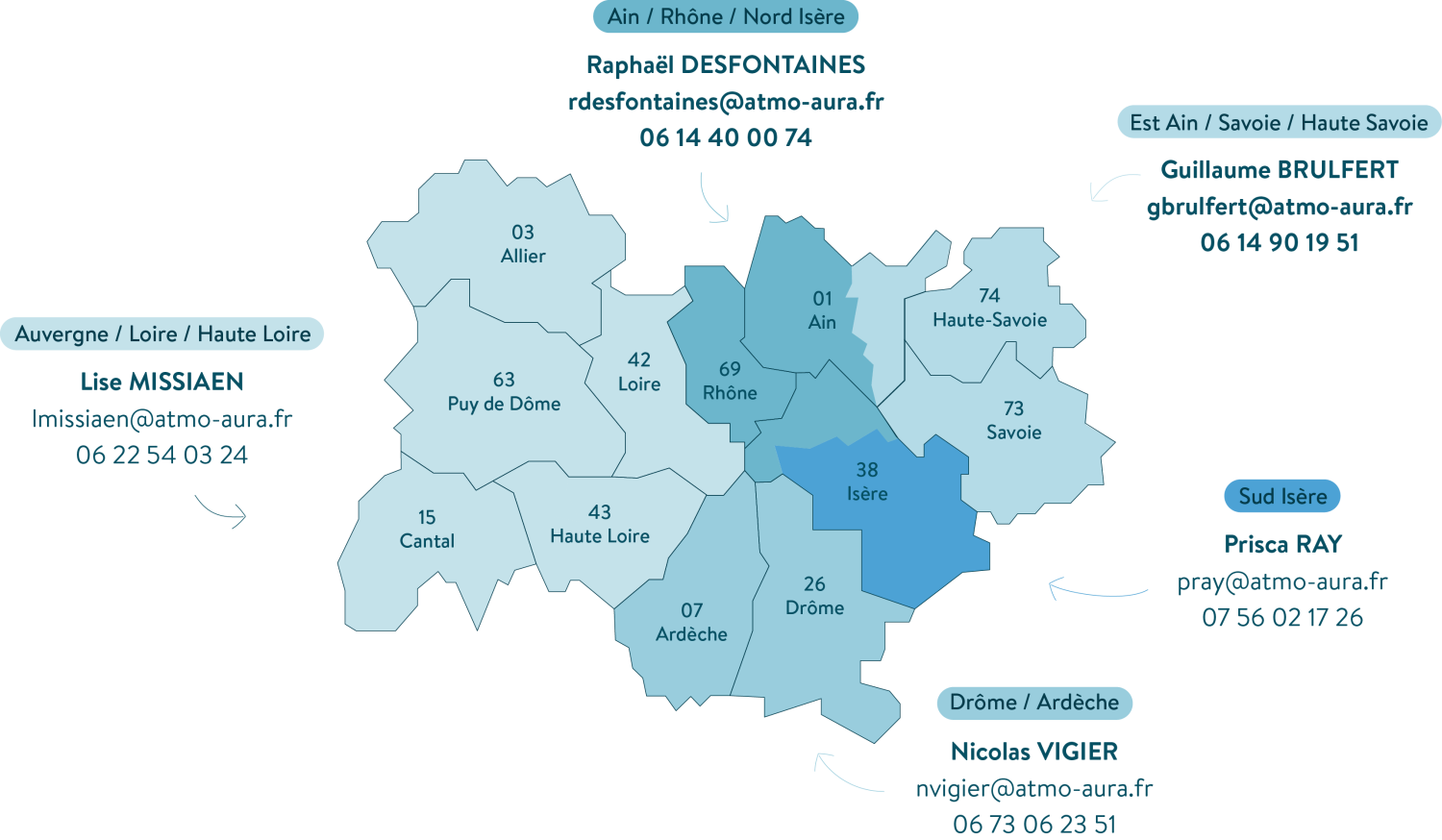 Contacts Correspondant territorial Atmo Auvergne-Rhône-Alpes