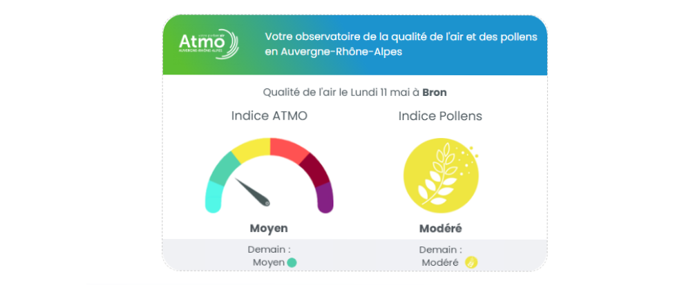 Widget qualité de l'air et pollens – Auvergne-Rhône-Alpes